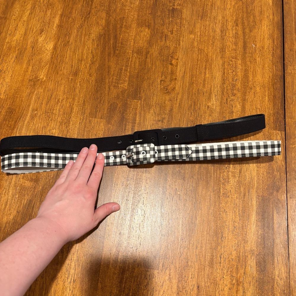 2pc Fabric Belt Set 2XL Gingham & Solid Black Retro Rockabilly Plus Size